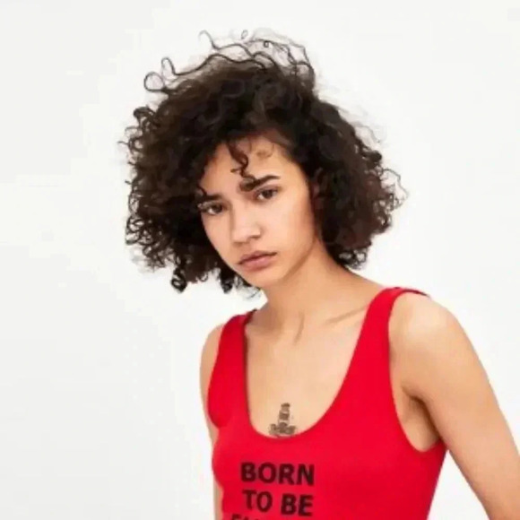 Zara Red & Black Born to be fashion bodysuit - Picture 2 of 8